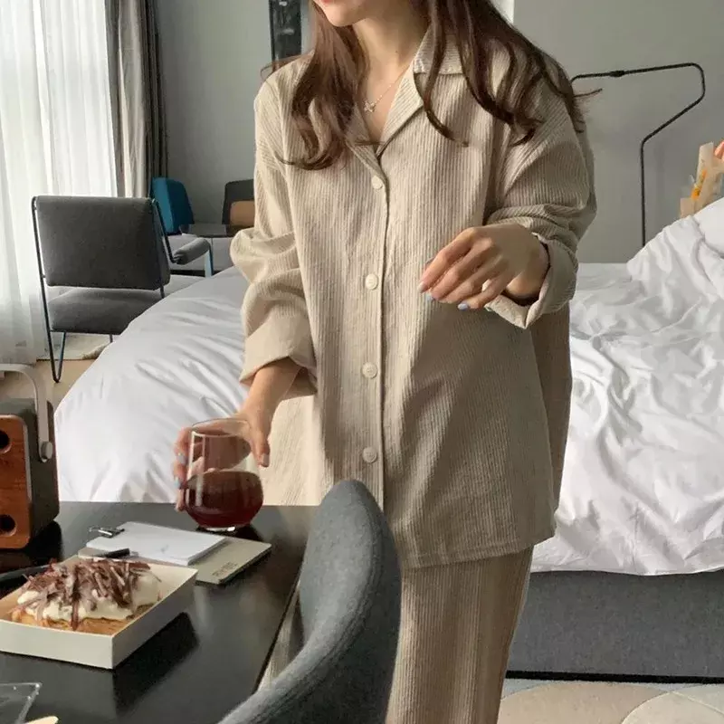 Pyjama Décontracté à Simple Boutonnage pour Femme, Vêtement de Nuit à Col Rabattu, Taille artificiel astique, Style Japonais, Collection Printemps-Automne