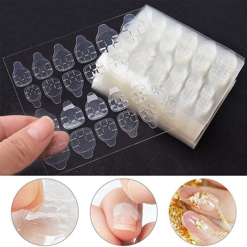 24pcs/sheet False Nail Glue Sticker DIY Fake Nails Double Side Clear Invisible Strong Jelly Gel Pad Press On Nails Manicure Tool