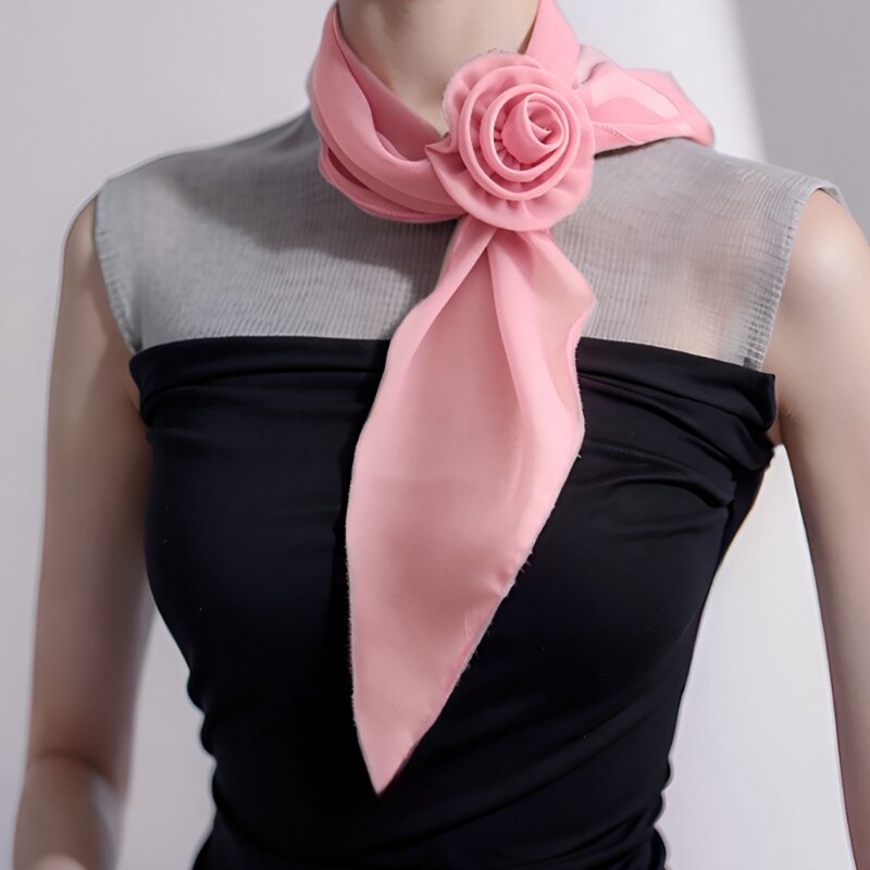Gravata flor decorativa pequeno lenço seda para menina elegante gravata para vestido festa mão amarrada neckwrap