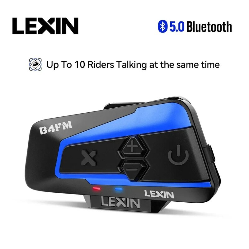 Lexin-Intercomunicador con Bluetooth para casco de motocicleta, auriculares con Radio FM, LX-B4FM-X, para 10 conductores