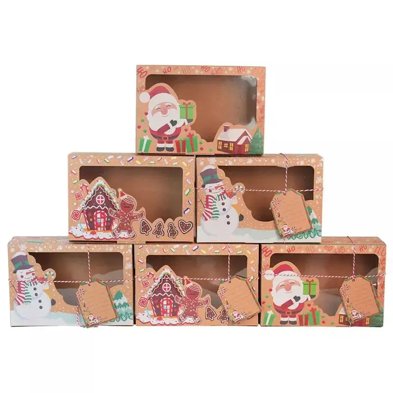 Scatole per biscotti personalizzate di buon natale Brownies per Cupcake scatole per dolcetti da forno in carta natalizia per l'imballaggio