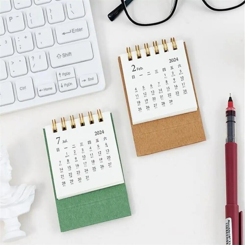 2024 Mini calendario da tavolo calendario a fogli mobili semplice in piedi decorazione del Desktop agenda mensile giornaliera calendario a spirale Home Office