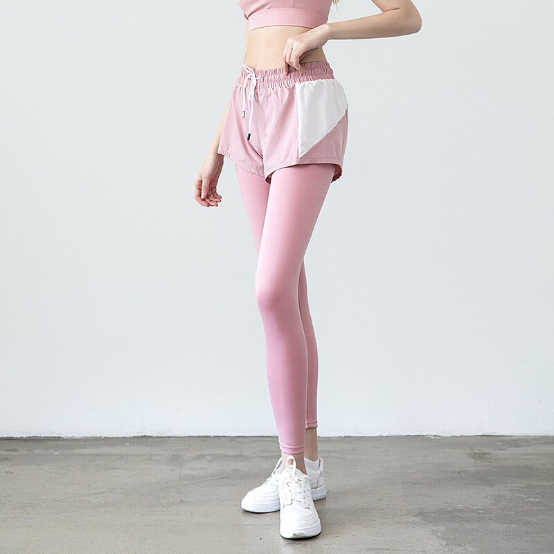 Pantalones de Yoga falsos para correr, ropa deportiva antideslumbrante, suelta, de secado rápido, falda cálida, dos piezas, novedad