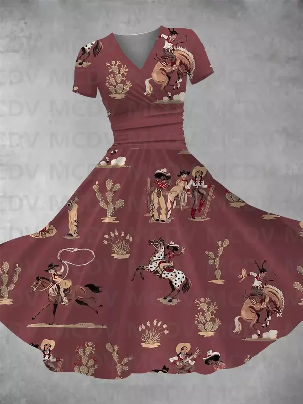 Женское платье макси с ковбойским принтом, сексуальное платье с 3D принтом и V-образным вырезом, женские платья
