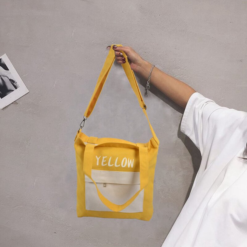 Bolso de lona de algodón personalizado, bolsa de compras con costuras de Color coreano, portátil, Diagonal