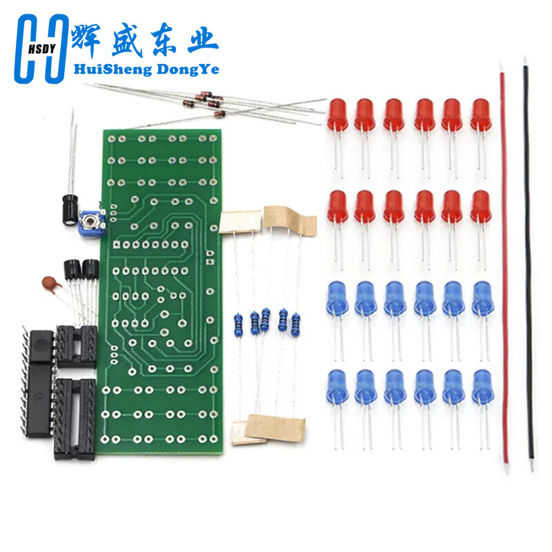 NE555 CD4017 IC LED Kit lampu elektronik merah biru Dual warna DIY Kit strobo elektronik Suit lampu berkedip komponen DIY