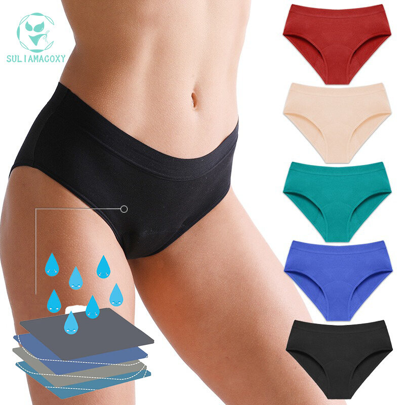 SULIMACOXY Large Size Sexy Multi-color Four-layer Period Underwear Absorbance Breathable Leakproof Menstrual Pants 36ML