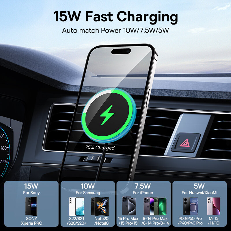 Baseus uchwyt samochodowy na telefon magnetyczna ładowarka bezprzewodowa 15W do szybkiego ładowania samochodu uchwyt na iPhone 15 14 13 Pro Max uchwyt samochodowy