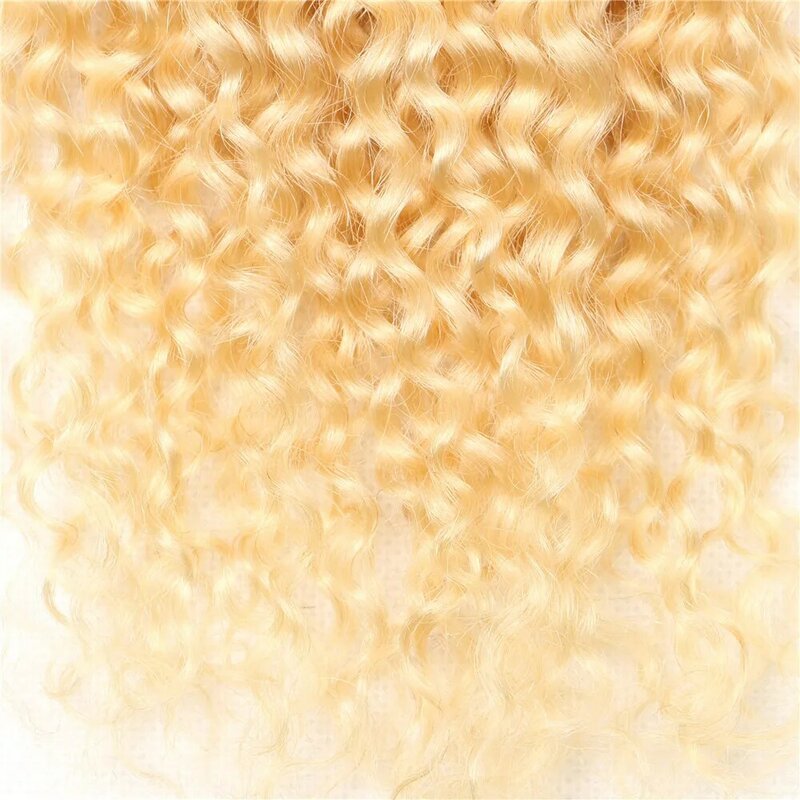 613 miodowa blondynka perwersyjne kręcone 4x4 zamknięcie koronki wolna część przezroczysta koronka 100% ludzkich włosów wstępnie oskubane z dziecięcym włosem 10-20 cali