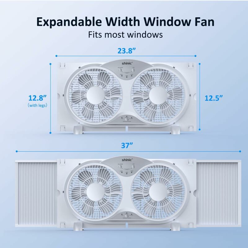 Window Fan w/Reversible Airflow Quiet, Twin 9" Blades, Full Remote Control, 3 Functions-Bathroom Kitchen Window Exhaust Fan,