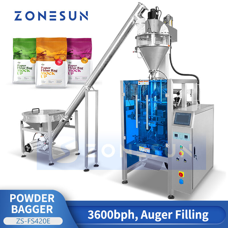 ZONESUN VFFS Powder Bagger Big Pouches Packs Farinha Açúcar Sal Alimentação Elevador Embalagem Enchimento e Máquina de Selagem ZS-FS420E