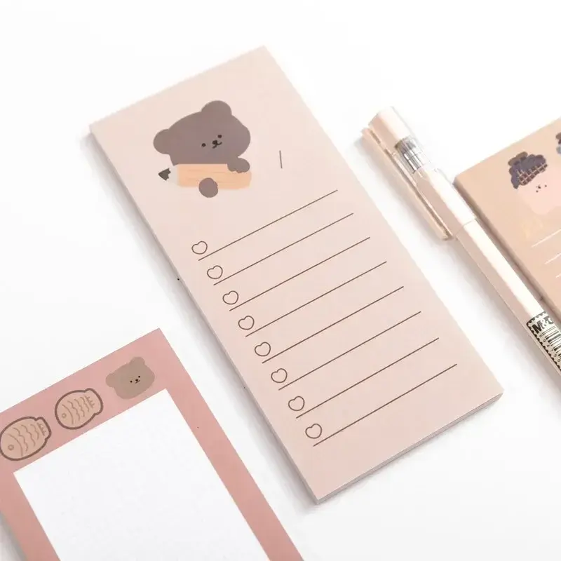 Bonito Coreano Biscoitos Urso Memo Pad, Notas da Mensagem, Notepad Decorativo, Check List, Artigos de papelaria, 50 Folhas