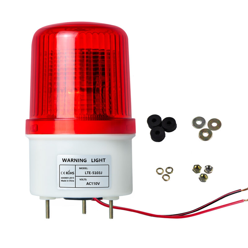 LED vermelho Strobe Beacon Light, Emergência piscando lâmpada de aviso com campainha, 90dB Siren Light, Industrial, alta qualidade, 2pcs