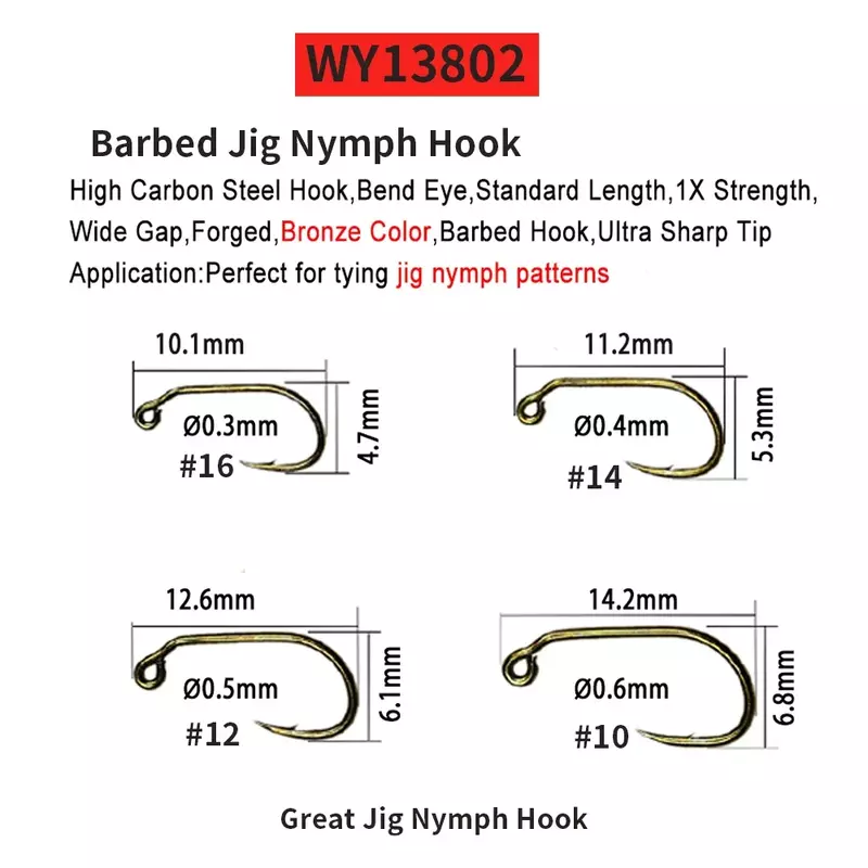 ICERIO 100 Barbed Fly Tying Hooks Barbless  60 Degree Jig Nymph Hook Streamer Wet Dry Flies Hooks Trout Fly Fishing Hook Tackle