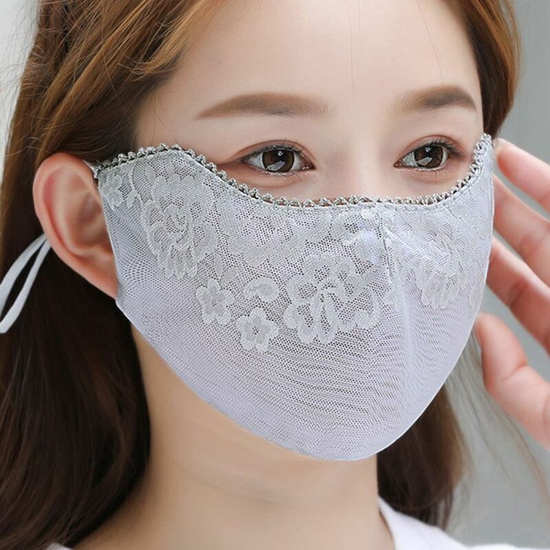 Flower Sunscreen Lace Mask Sunshade Solid Color UV Protection Mask Adjustable Strap UV Protection Sunscreen Face Cover Hiking