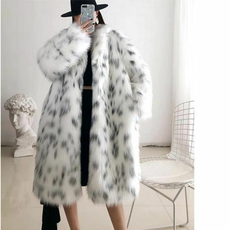 Abrigo lujoso de talla grande para mujer, chaqueta de manga larga de longitud media, cárdigan suelto informal, abrigo de piel, forro polar blanco, alta calidad
