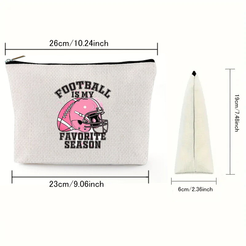 Bolsa de maquillaje de lino con estampado de la serie Rugby para mujer, bolso de mano de gran capacidad, bolsa de almacenamiento, bolsa organizadora con cremallera, bolsa de lavado