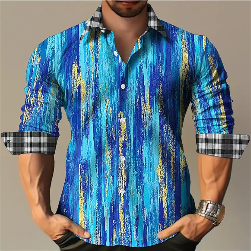 Kaus lengan panjang pola geometris kreatif pria, kaus atasan nyaman mewah halus kualitas tinggi ukuran plus 2023