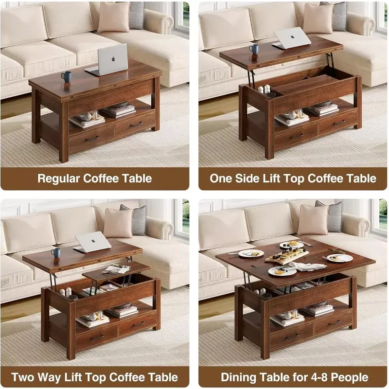 Multi-Function Convertible Coffee Table With Drawers and Hidden Compartment Table Lift Top Living Room Furniture Home Office