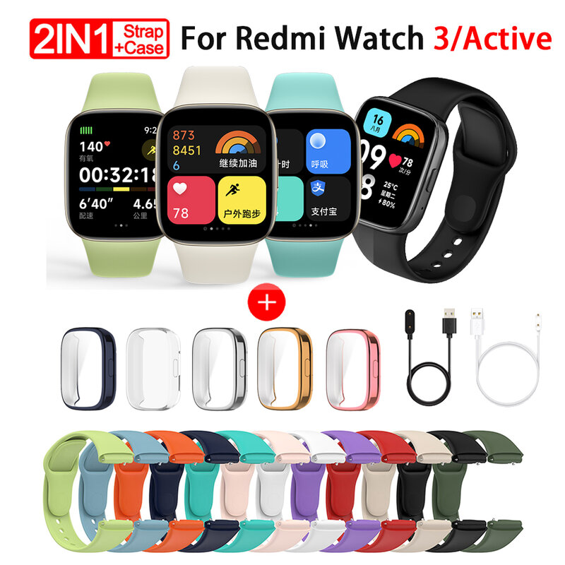 Soft Silicone Strap for Redmi Watch 3 Active Strap Accessories Smart Replacement Watchband and Screen Protector Case Wristband