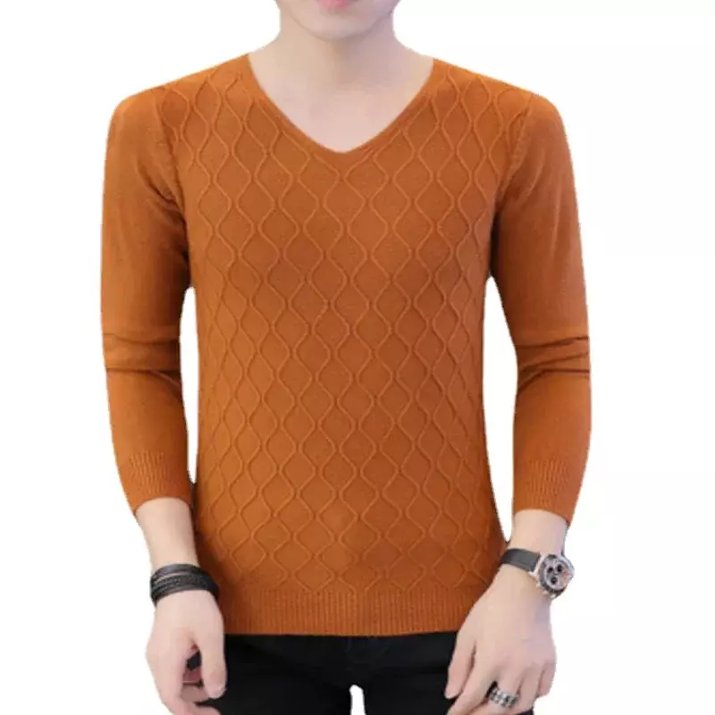 Men's V-neck Collar Sweater Autumn Formal Youth Basic Classical Breathable Pullovers  Knit Sweater