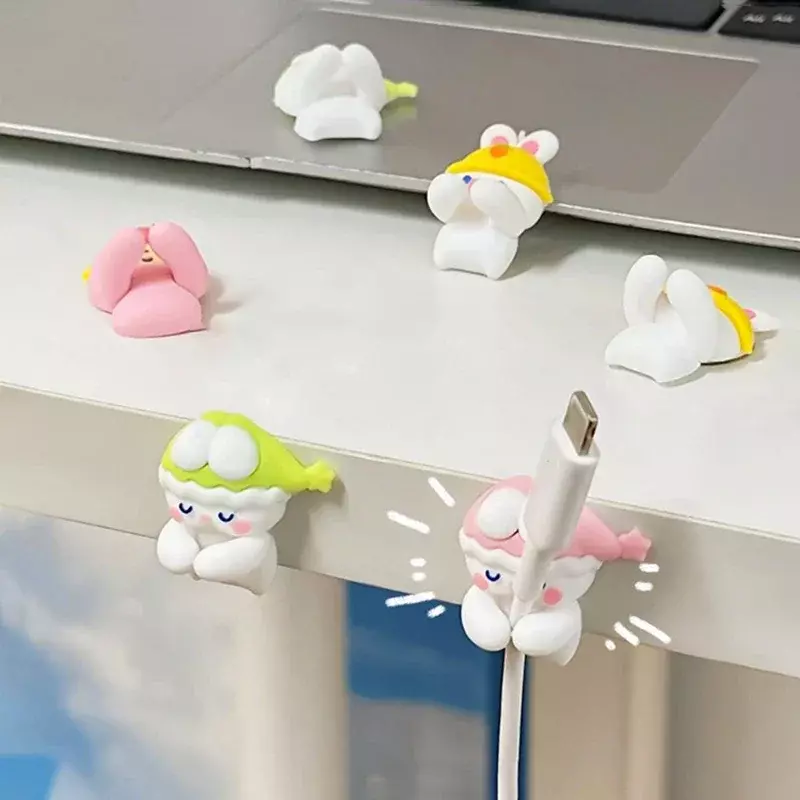 2pcs Kawaii Cartoon Cable Organizer Cute USB Charger Data Line Wire Wall Hooks Cable Holder Earphone Cable Winder Desk Organizer