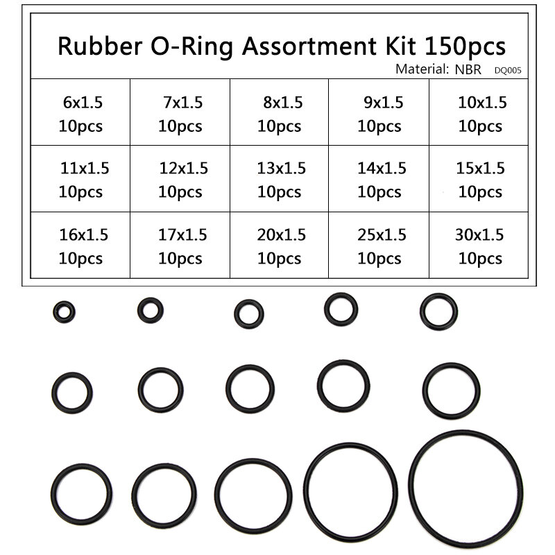 PCP DIY NBR Sealing O-ring rondella sostituzione CS1mm 1.5mm 1.9mm 2.4mm O-ring in gomma resistente OD 6-30mm 15 dimensioni 150 pezzi DQ005