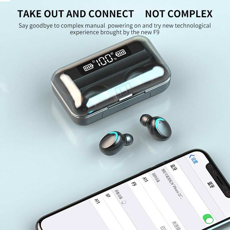 Earphone Bluetooth TWS Nirkabel Baru dengan Tampilan LED Earbud Noise Cancelling Sentuh Headset Game Musik Olahraga Tahan Air