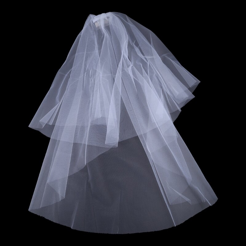 2 Camadas de Casamento Bridal Veil Simples Corte Bordas Branco Sheer Tulle Veils para Noiva Dama de honra Cotovelo Curto Comprimento