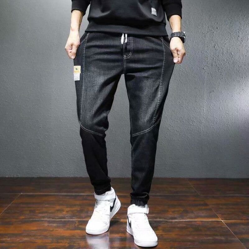 Zimowe ciepłe dżinsy z polarem męskie haremki jeansy elastyczny bawełniany grube aksamitne spodnie męskie niebieskie czarne spodnie codzienne męskie rozmiar S-5XL