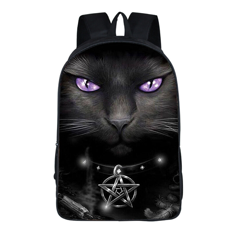 Tas punggung sekolah anak laki-laki perempuan remaja, tas punggung bepergian motif kucing gaya Gotik kartun kasual nyaman