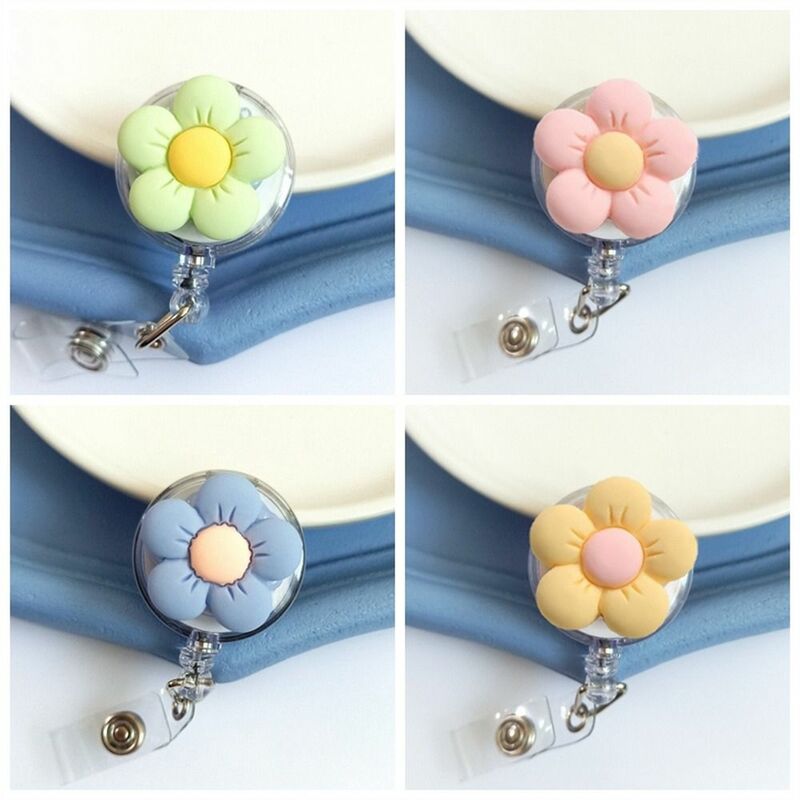 Cartoon Flora Nurse Badge Reel Name Tag Retractable Flower Badge Holder Chest Card ID Card Easy Pull Buckle Doctor Students