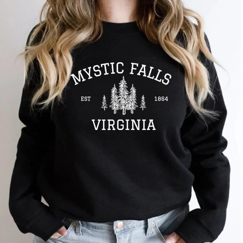 Sudadera con capucha de manga larga para hombre y mujer, suéter Unisex de manga larga con estampado de "Mystic Falls", ideal para regalo
