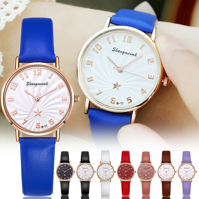 Relógio de quartzo com mostrador digital feminino, pulseira de couro, relógio redondo, presente adequado para mulheres e meninas, 2024