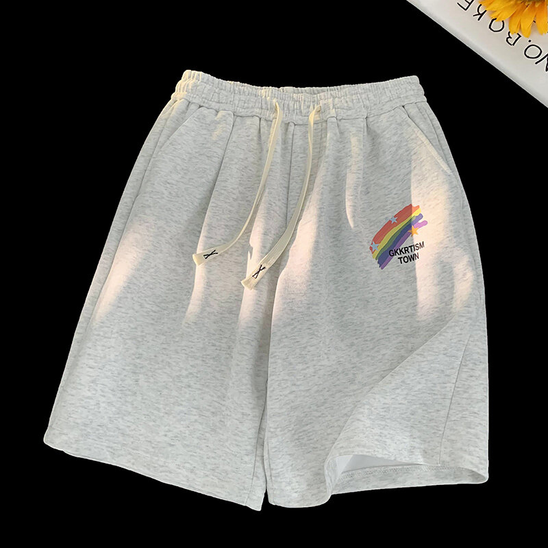 Pantalones cortos informales para hombre, Shorts de chándal con estampado de arcoíris, cintura con cordón, pantalones cortos de entrenamiento de verano con bolsillo Tropical