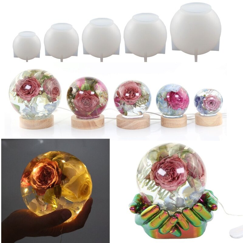 Einteilige kugelförmige Kristall Silikon form DIY trockene Blume Kugel Nachtlicht Spiegel Epoxid form Home Decoration Lagerung
