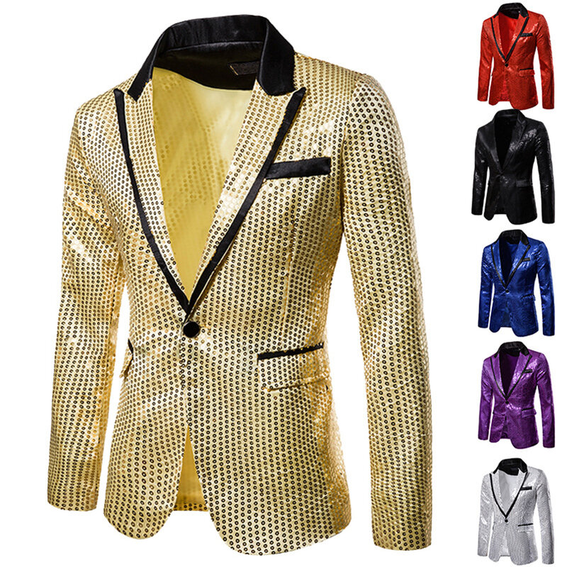 New Men's Shiny Sequined Decorated Blazers Jacket Single Button Graduation Stage Performance Man Suits Coat Tops