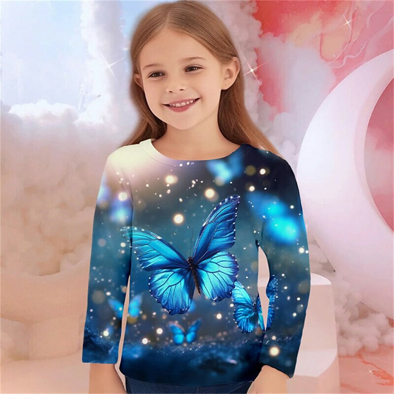 Top per bambini vestiti con stampa a farfalla bambino ragazza autunno manica intera T-Shirt donna abbigliamento da 2 a 6 anni moda cartone animato Tees