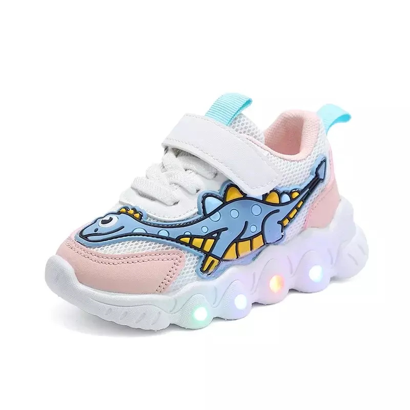 Zapatillas de tenis con LED para niño y niña, zapatos informales de dibujos animados, transpirables, de malla, iluminados