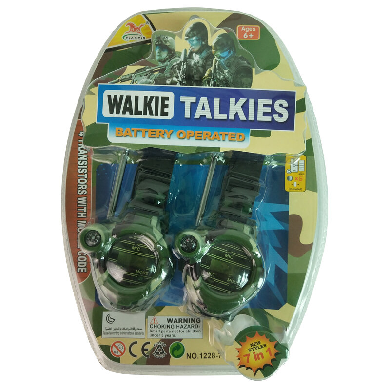 NewWalkie Talkies juguetes para niños, 7 en 1, Camuflaje, Radios de 2 vías, Mini Walky Talky Interphone Clock, juguete para niños