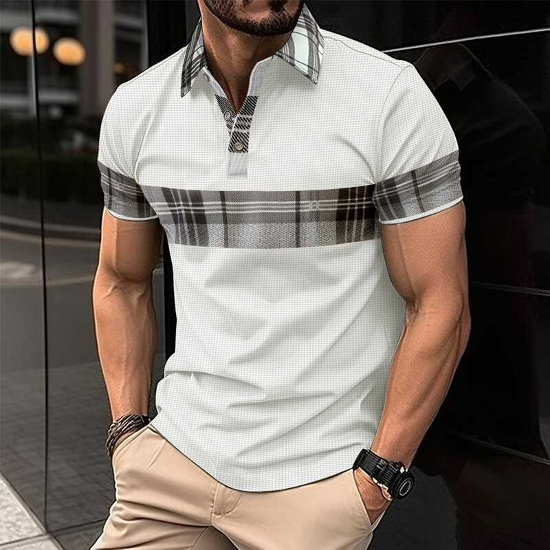 Мужская рубашка-поло на пуговицах, с коротким рукавом