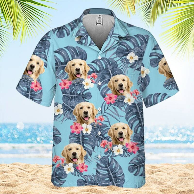 قميص هاواي للرجال مع حيوانات أليفة استوائية ، أوراق شجر ، كلب ، زهور ، طباعة ثلاثية الأبعاد ، كاجوال ، هاراجاو ملابس شاطئ ، صيف