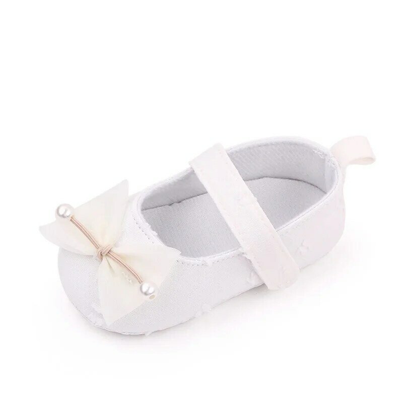 VISgogo Baby Girls Crib Shoes Bowknot Flats Soft Sole Non-slip Princess Wedding Dress Walking Shoes for Newborn Infant Toddler
