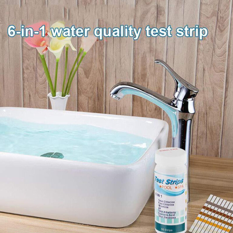 Tiras De Teste De PH De Cloro Multipurpose, SPA Swimming Pool Water Tester Paper, 50 Pcs por Garrafa, 6 em 1