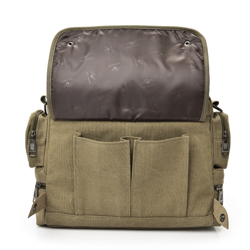 Men's Luxo Canvas Shoulder Bag, Laptop Crossbody Bag, Bolsa de Negócios, Casual, Viagem, Alta Qualidade, Moda, 15.6 Polegada