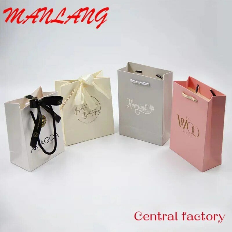 Custom  white black brown gift paper bags with handles jewelry bag