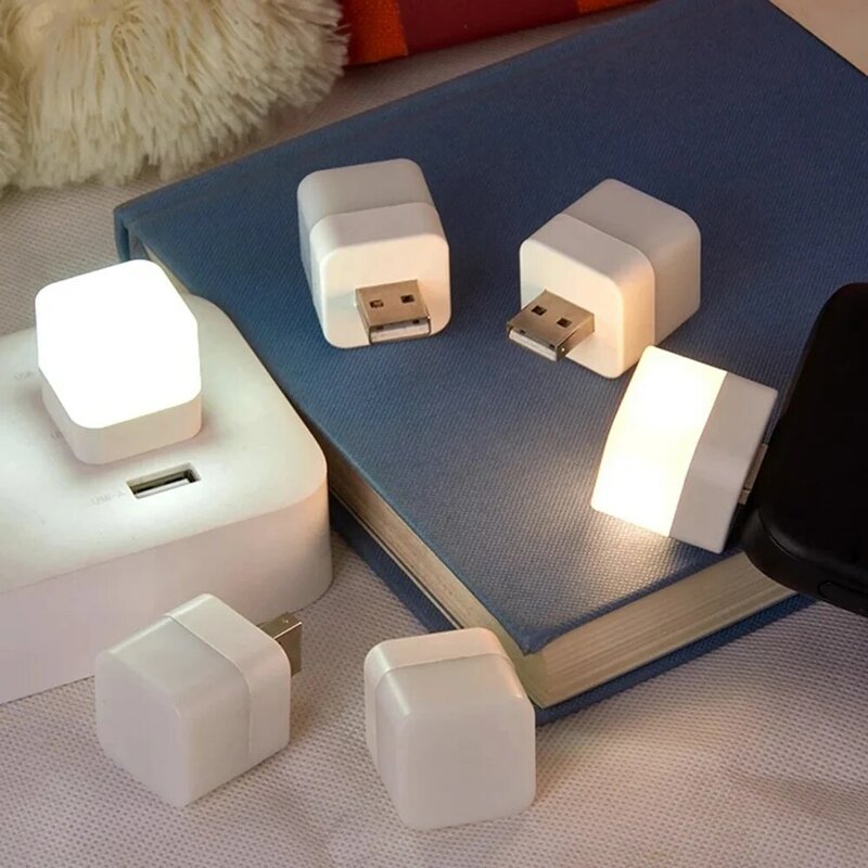 USB 플러그 램프 미니 LED 야간 조명, 작은 사각형 독서 눈 보호 램프, 휴대용 USB 보조베터리 충전 야간 조명, 1 개