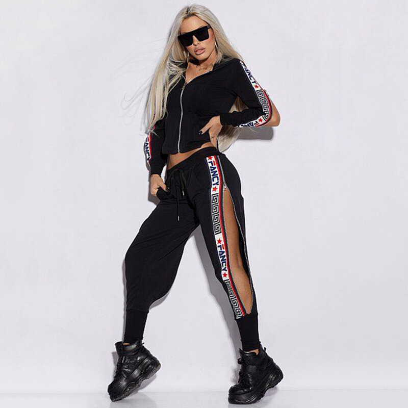 Gymdolphins 2024 New Loose Sport Suit for Women Hooded Coat Top and Elastic Waist Split-Side Sweatpants Casual Sportswear Sets