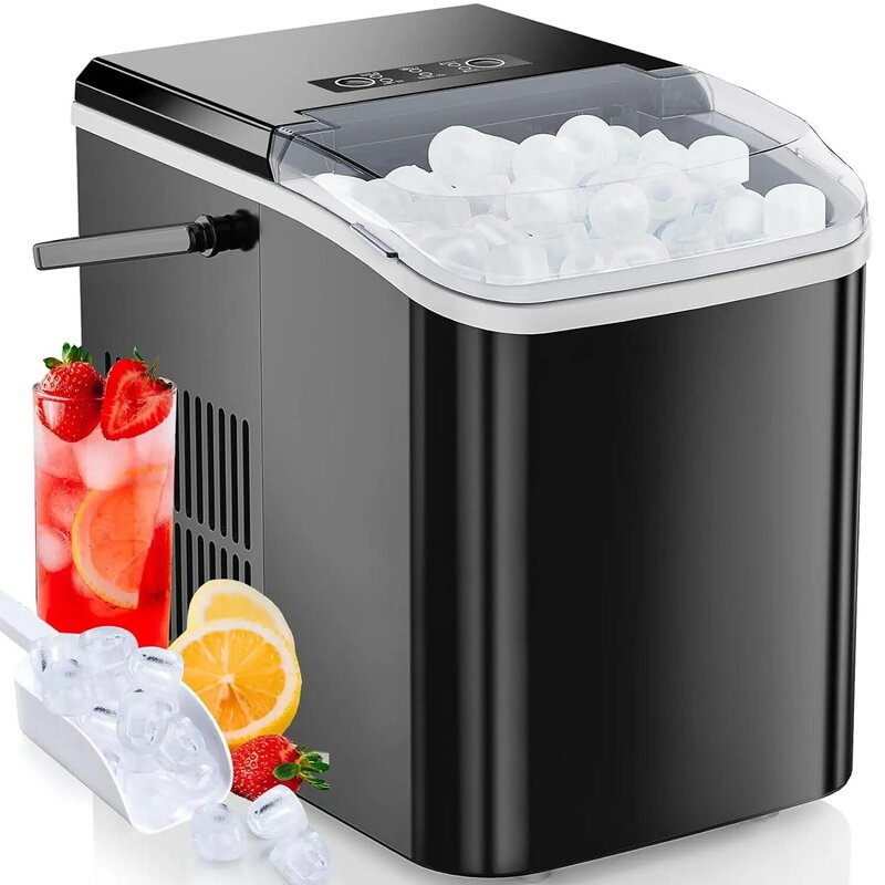 Sweetcrispy Ice Maker encimera, máquina de hielo portátil autolimpiante con asa, cuchara de hielo y cesta, 9 cubos en 6 minutos