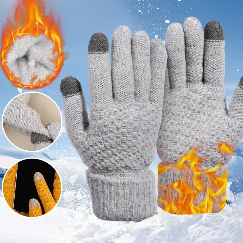 Mitaines en tricot épaisses et douces pour hommes et femmes, gants de cyclisme féminins, mitaines au crochet, chaud, laine, doigt complet, hiver